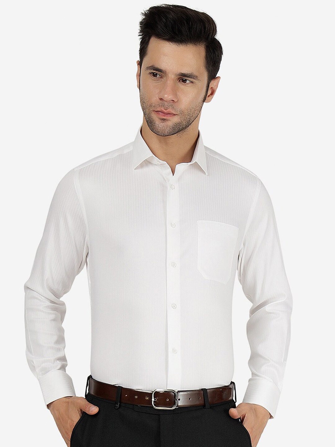 

Greenfibre Striped Slim Fit Cotton Party Shirt, White