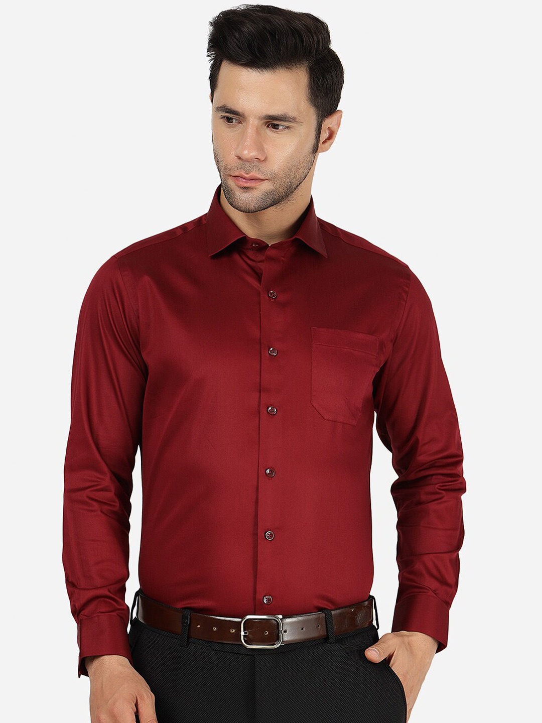 

Greenfibre Slim Fit Spread Collar Cotton Casual Shirt, Maroon