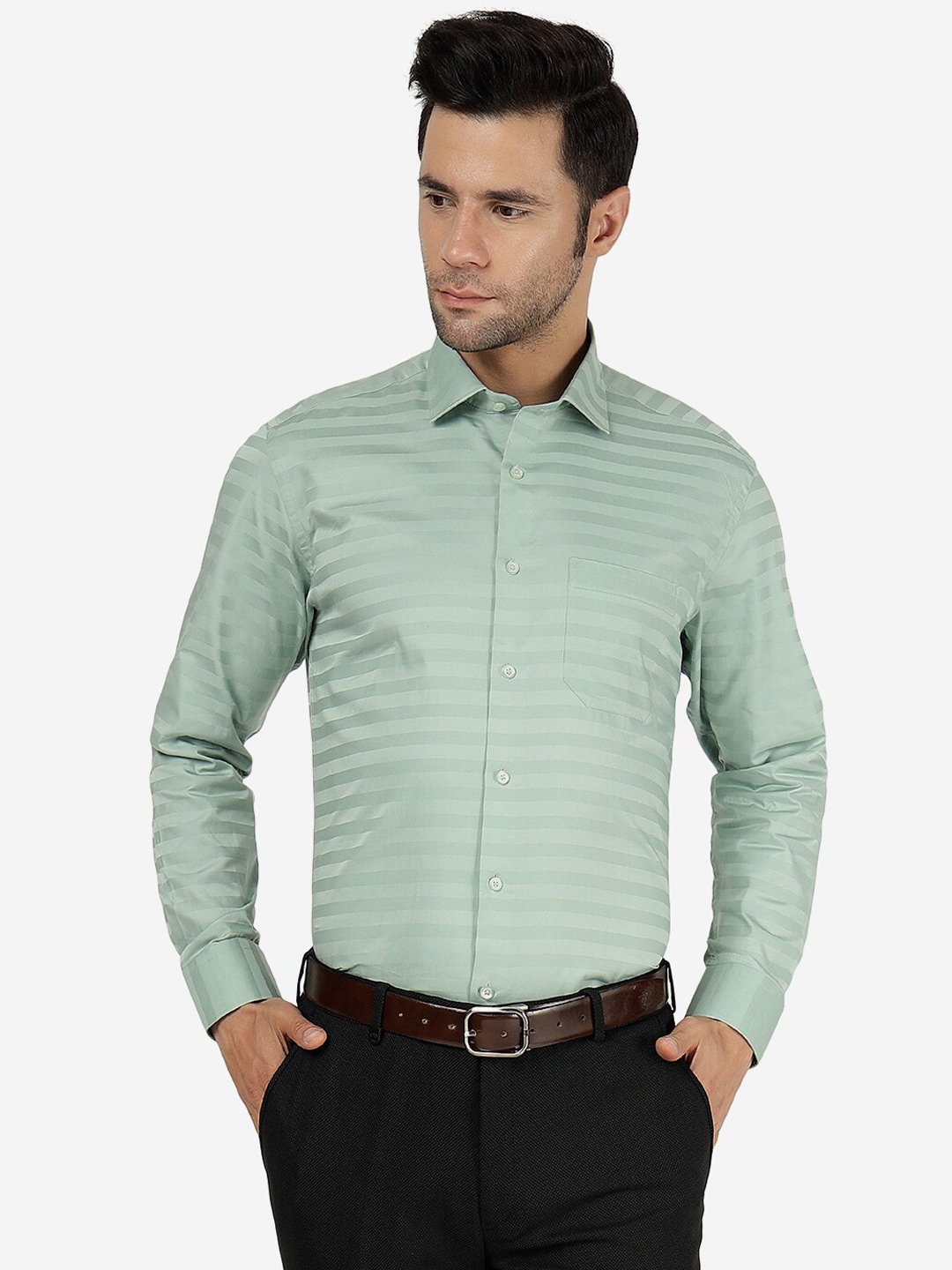 

Greenfibre Striped Formal Shirt, Green