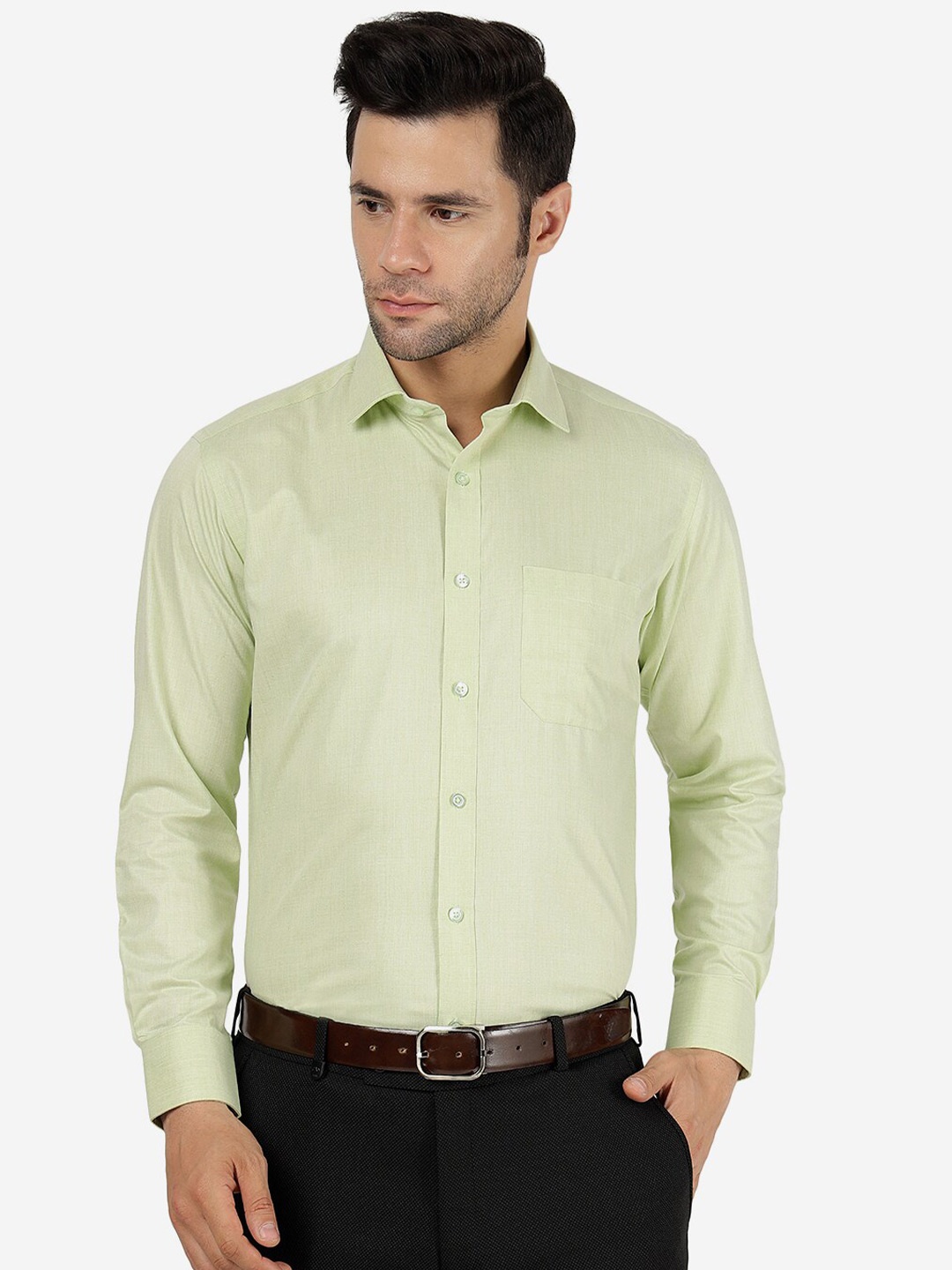 

Greenfibre Slim Fit Spread Collar Long Sleeves Formal Shirt, Green