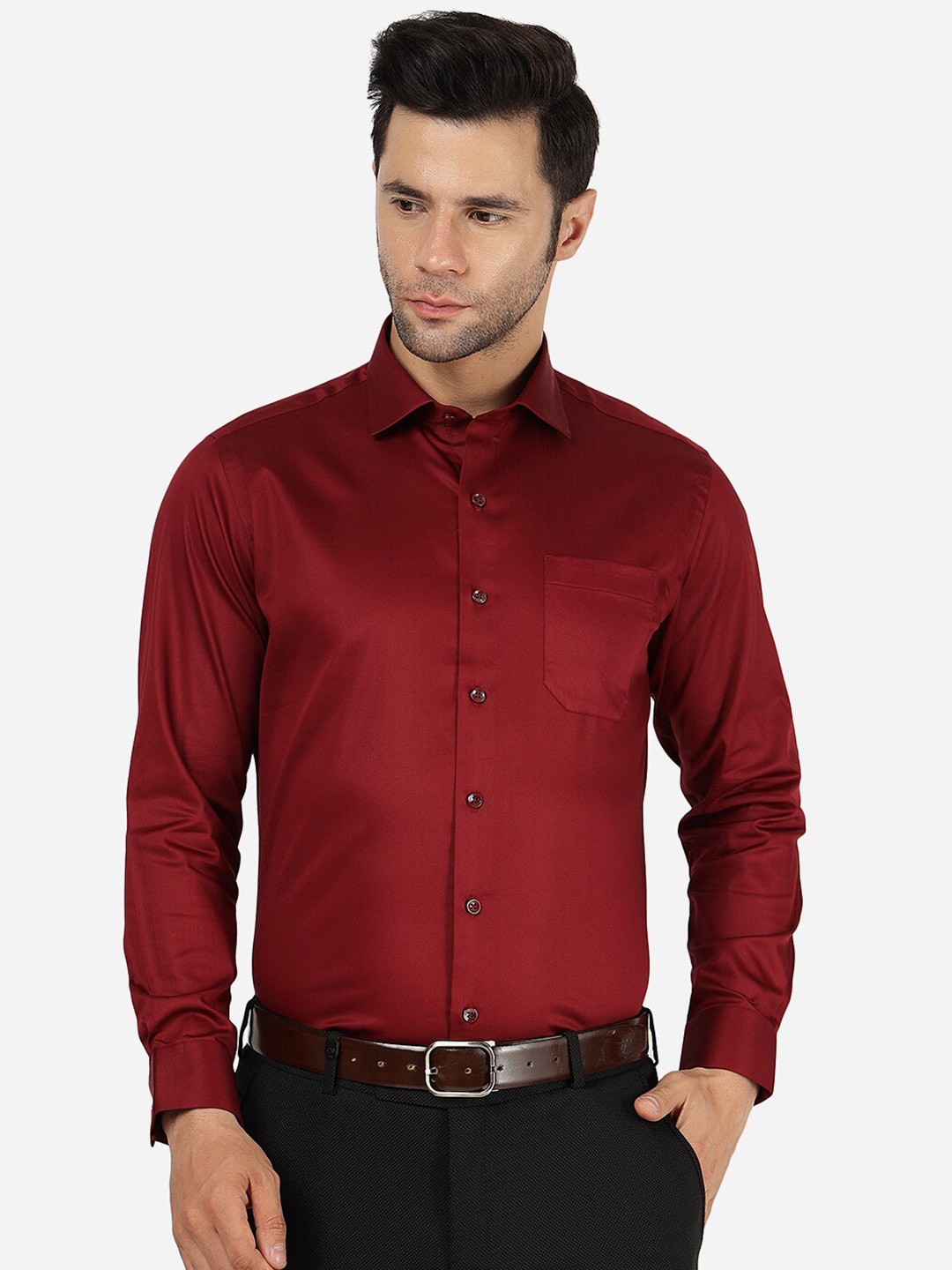 

Greenfibre Slim Fit Spread Collar Long Sleeves Formal Shirt, Maroon