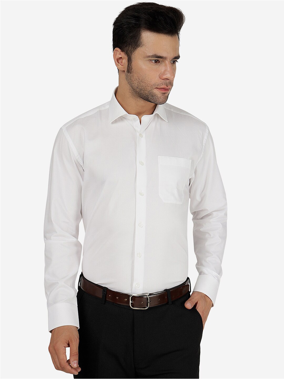 

JADE BLUE Spread Collar Pure Cotton Formal Shirt, White