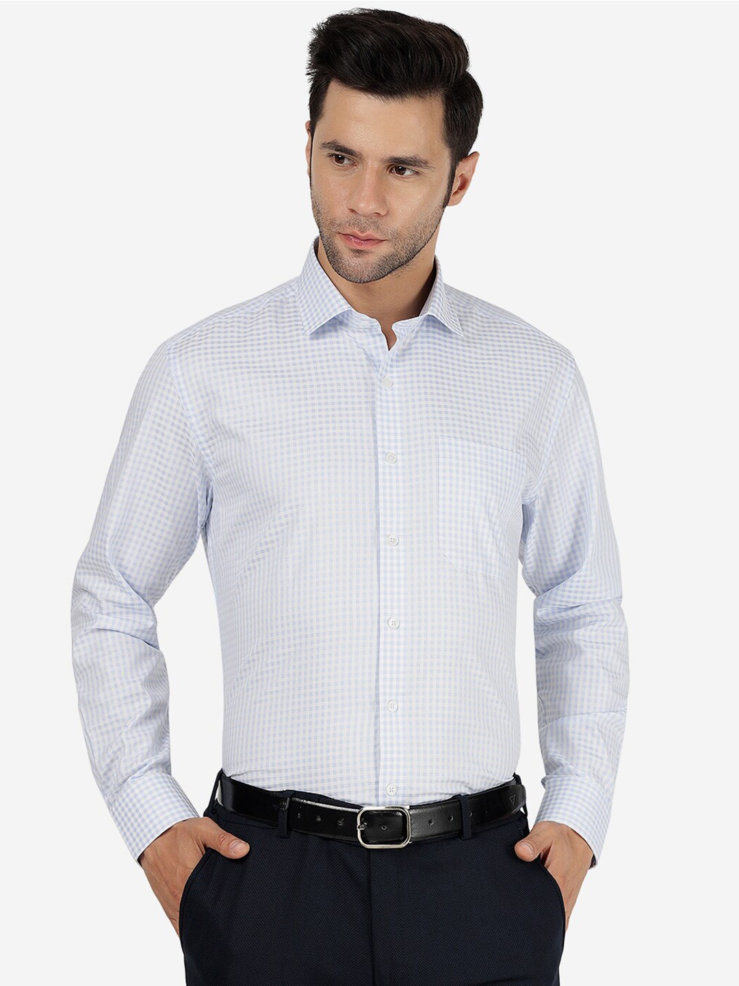 

JADE BLUE Checked Classic Cotton Formal Shirt