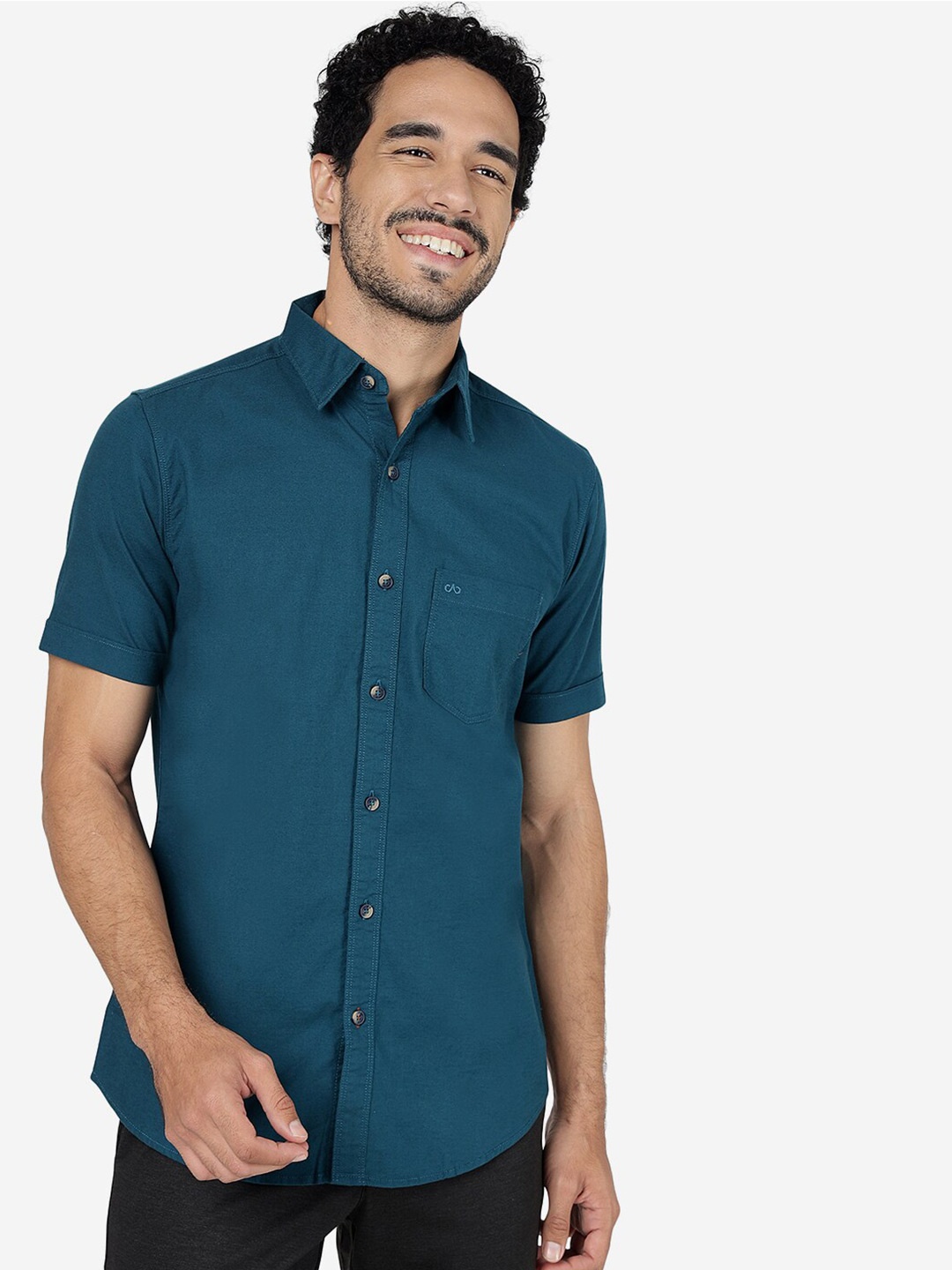 

JADE BLUE Spread Collar Slim Fit Casual Pure Cotton Shirt