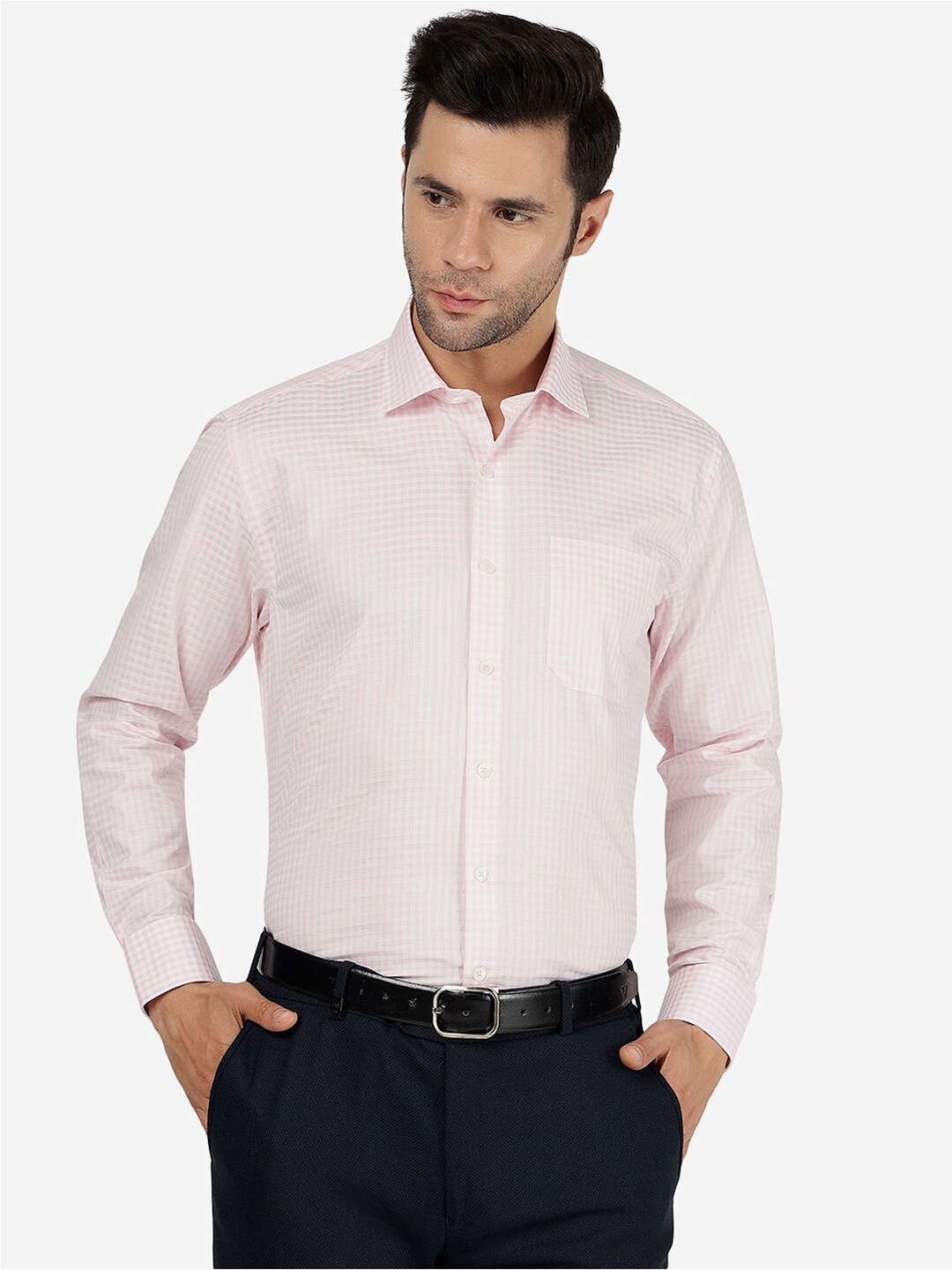 

JADE BLUE Checked Pure Cotton Casual Shirt, Pink