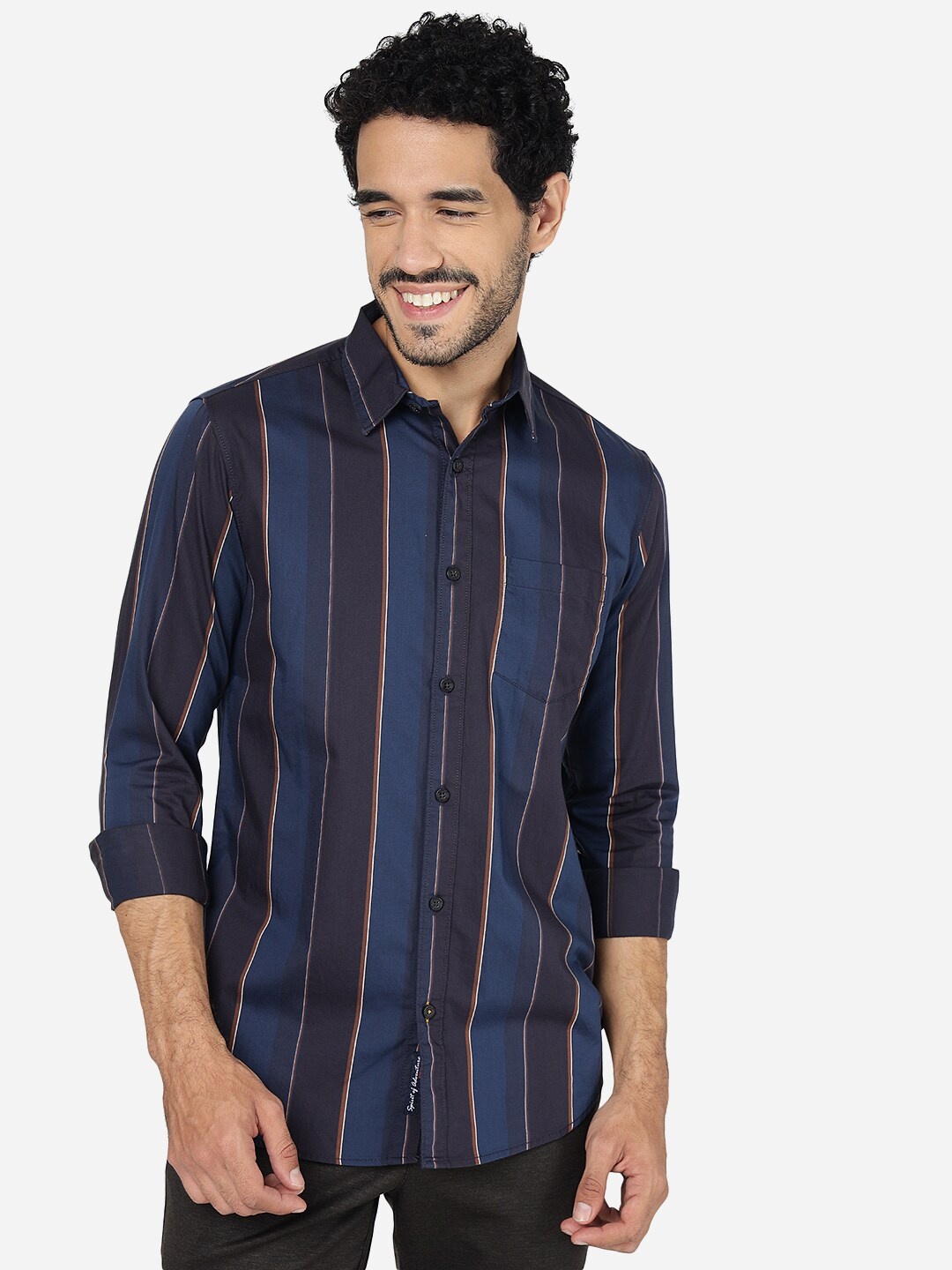 

JADE BLUE Slim Fit Vertical Stripes Pure Cotton Casual Shirt