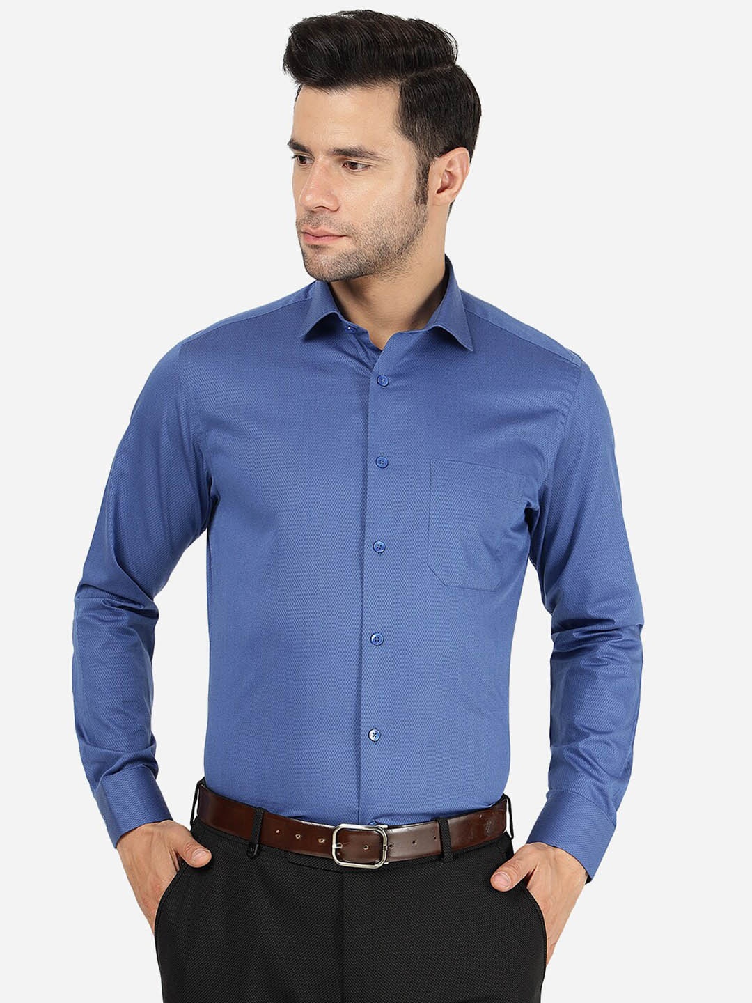 

METAL Slim Fit Spread Collar Cotton Formal Shirt, Blue