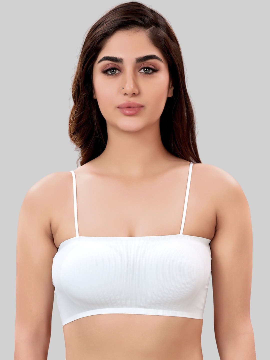 

PLUMBURY Full Coverage Removable Padding Bandeau Tube Bra With All Day Comfort, White
