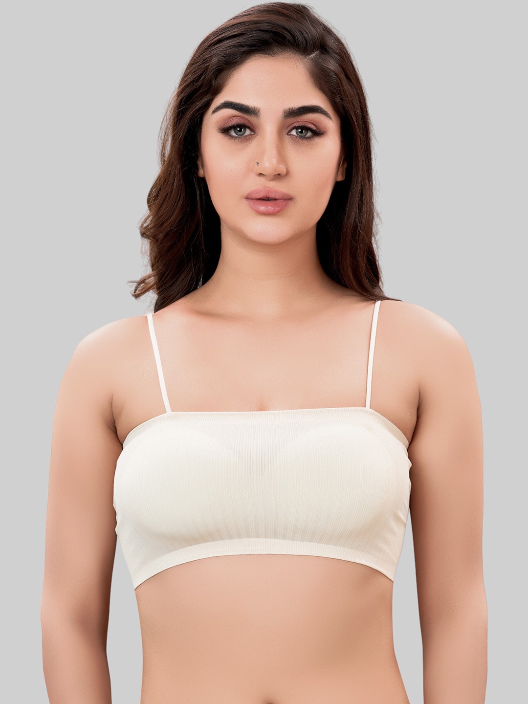 

PLUMBURY Full Coverage Removable Padding Bandeau Tube Bra, Beige