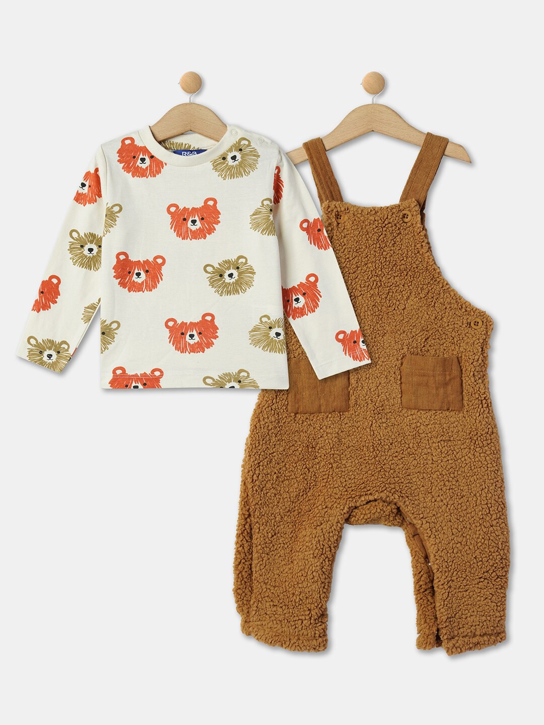 

R&B Infants Boys Conversational Printed T-shirt And Dungree, Beige
