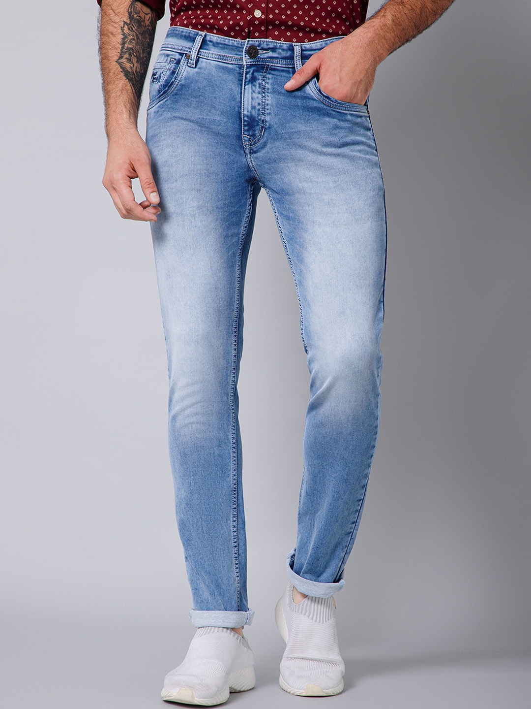 

Cantabil Men Regular Fit Heavy Fade Clean Look Stretchable Jeans, Blue