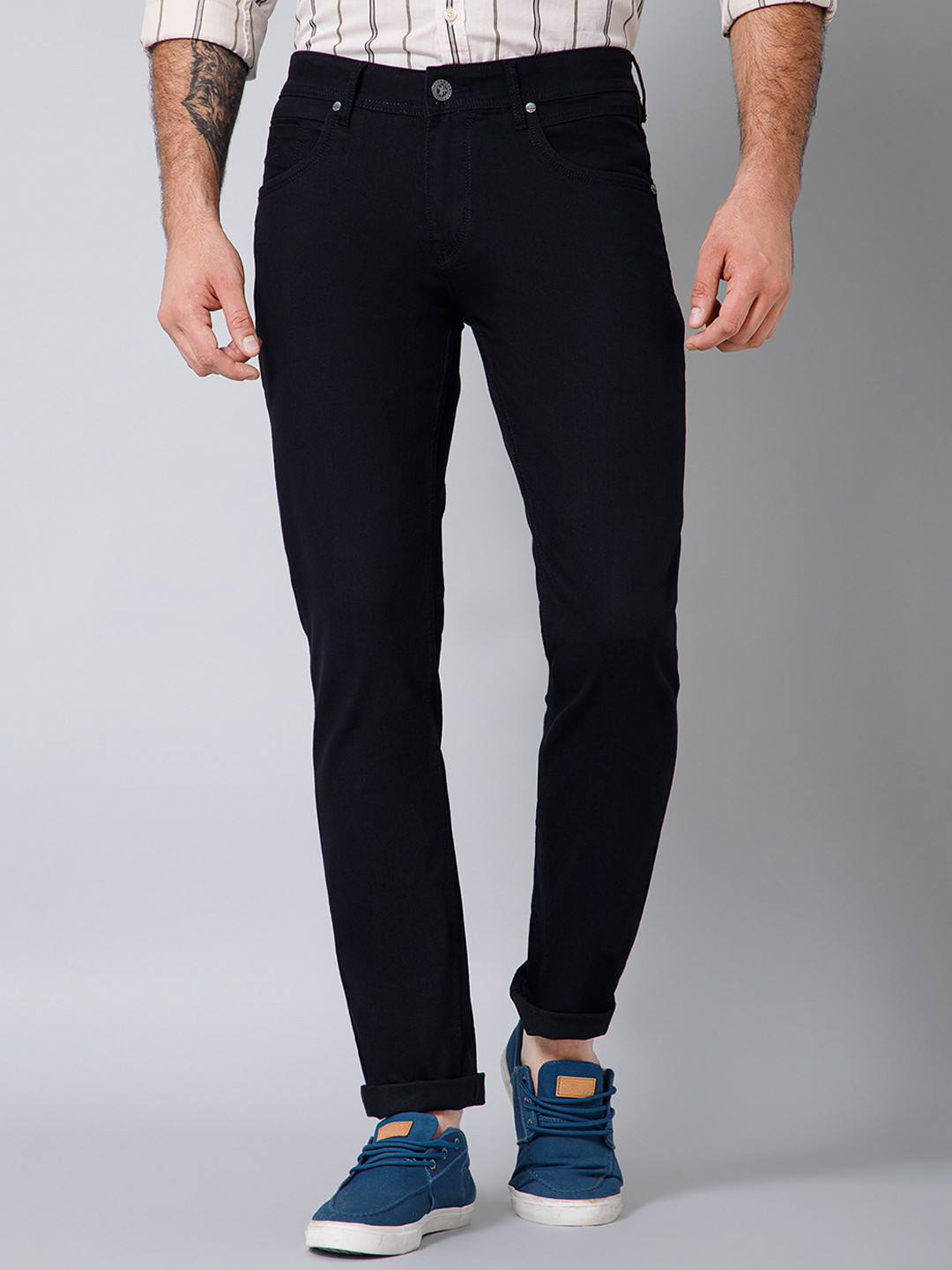 

Cantabil Men Mid-Rise Dark Shade Clean Look Cotton Jeans, Black
