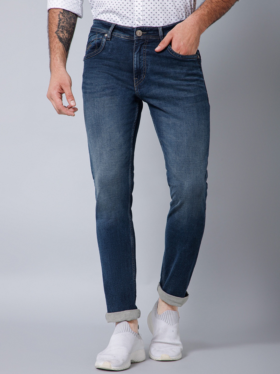 

Cantabil Men Light Fade Stretchable Clean Look Cotton Jeans, Blue