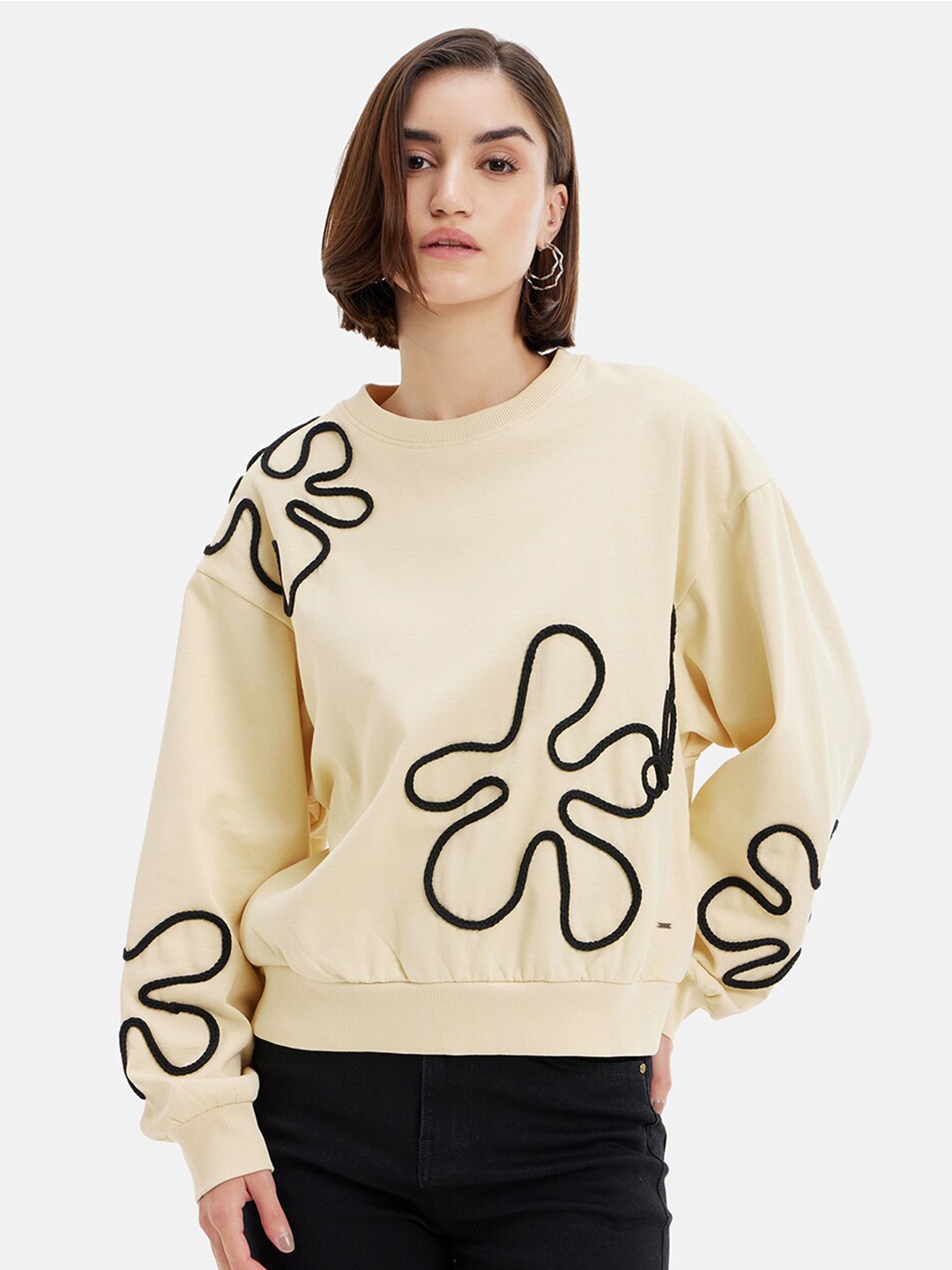 

Kazo Graphic Printed Cotton Pullover Sweatshirt, Cream