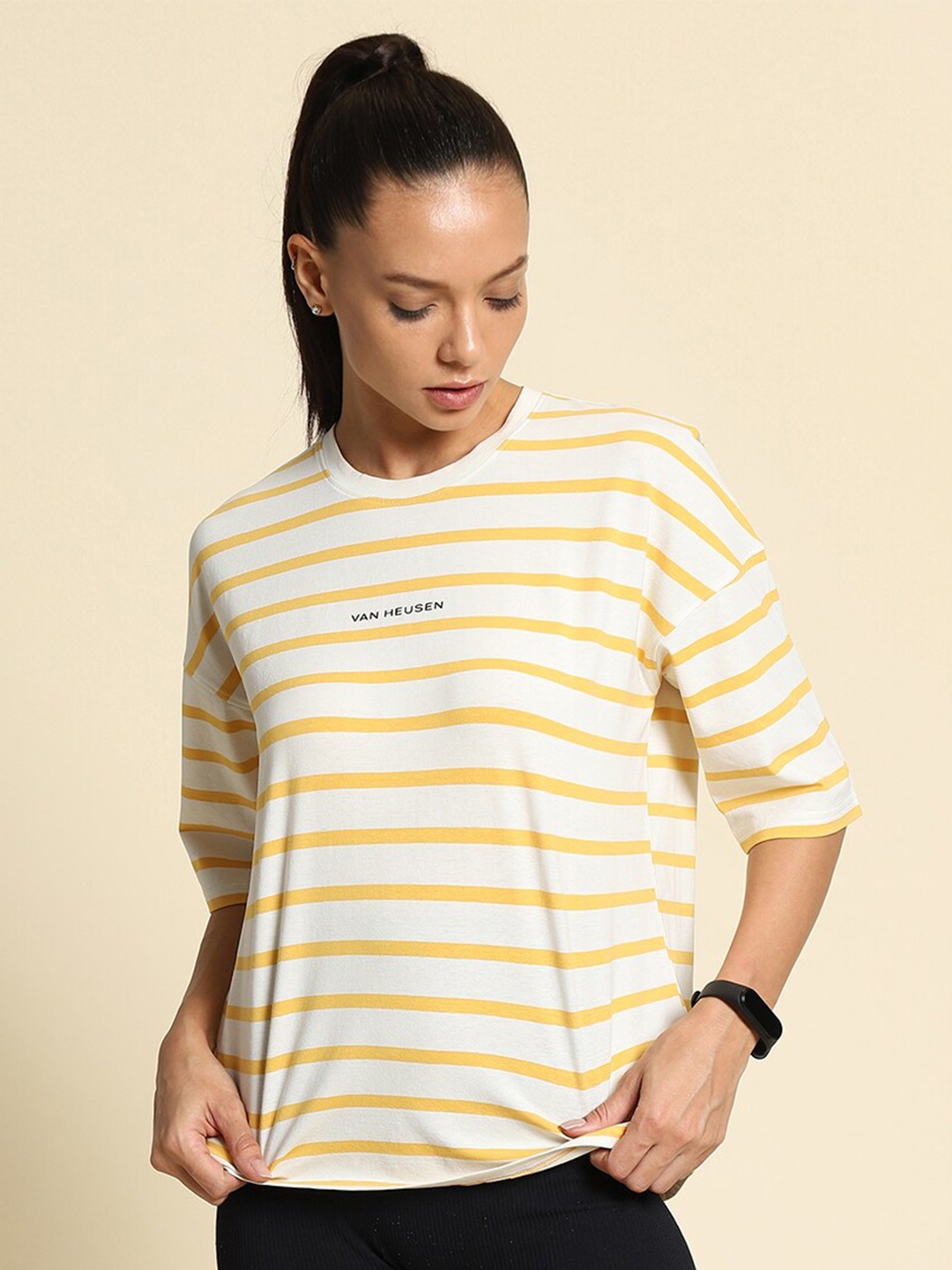 

Van Heusen Horizontal Striped Cotton T-Shirt, White