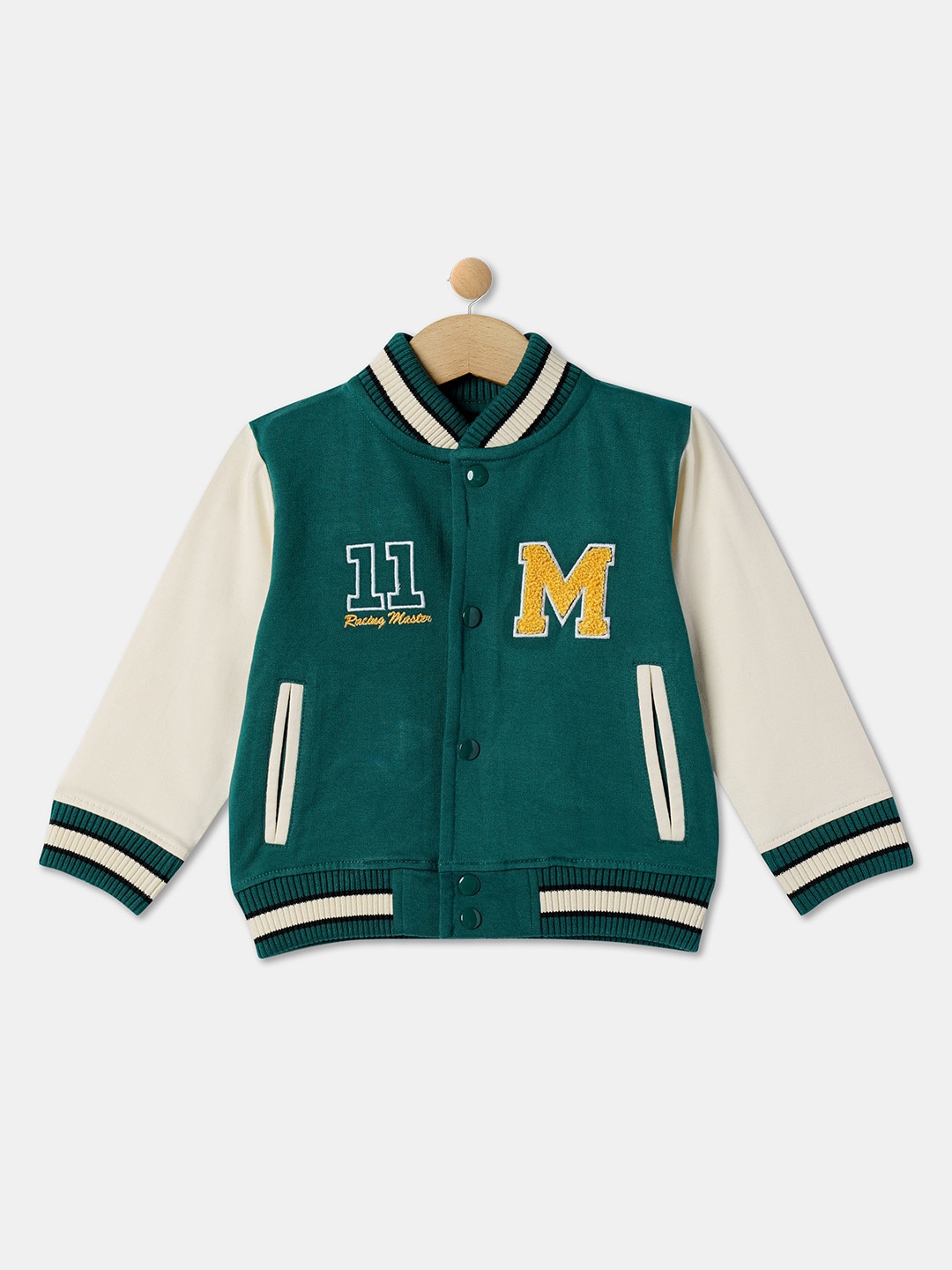 

R&B Boys Stand Collar Cotton Bomber Jacket, Green