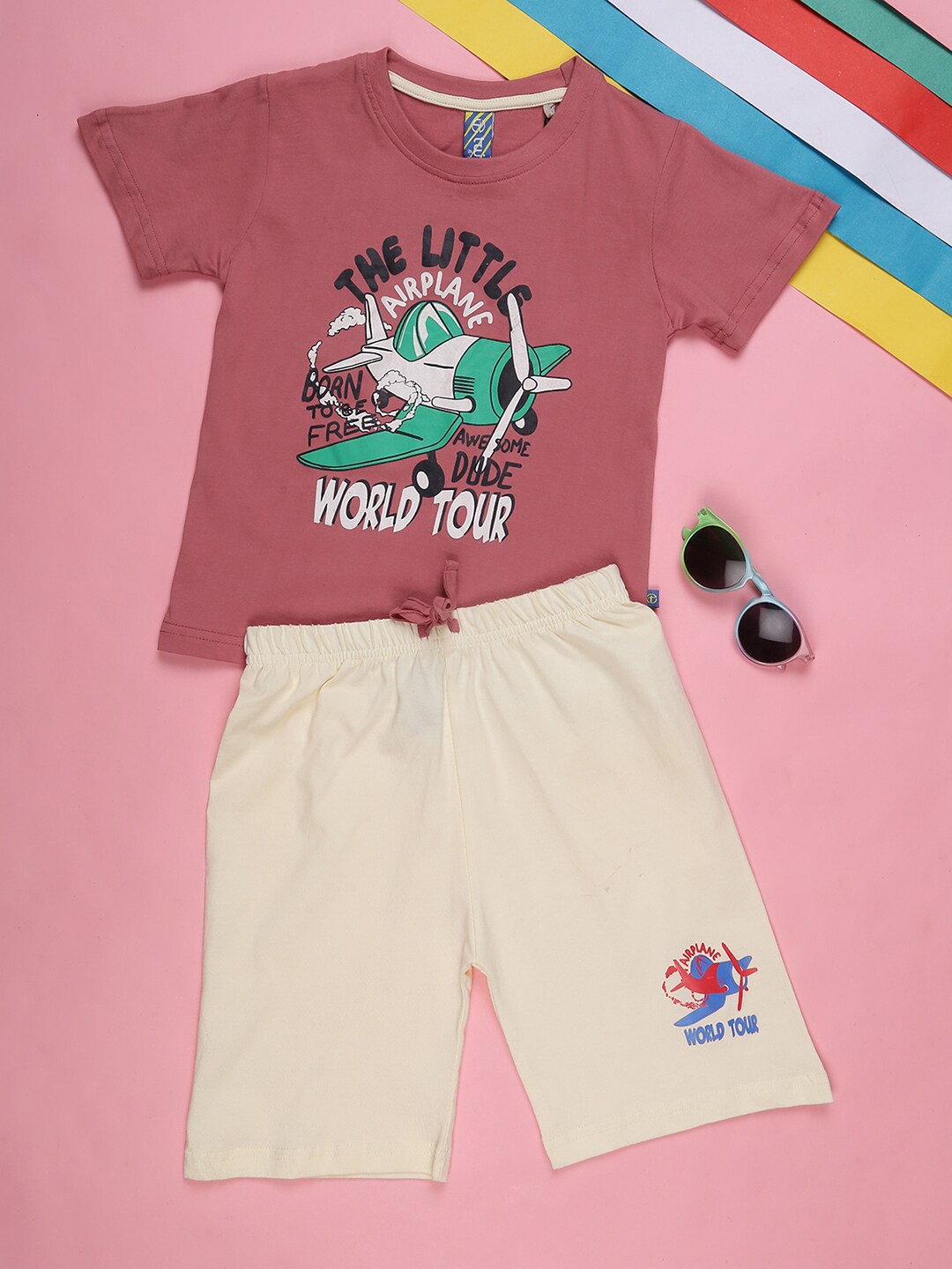 

V-Mart Unisex Kids Graphic Printed T-shirt with Shorts, Pink