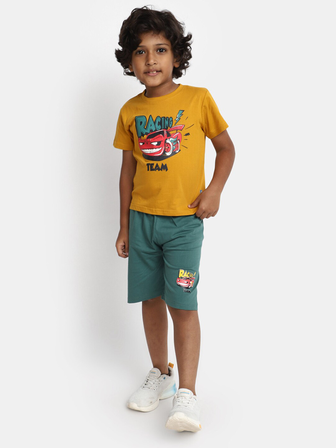 

V-Mart Kids Graphic Printed T-Shirt With Shorts, Mustard
