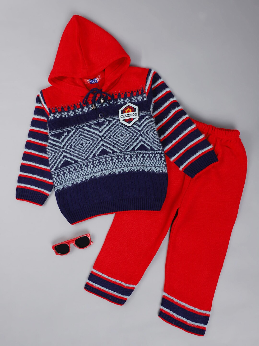 

V-Mart Kids Self Design Hooded T-shirt with Pyjamas, Navy blue