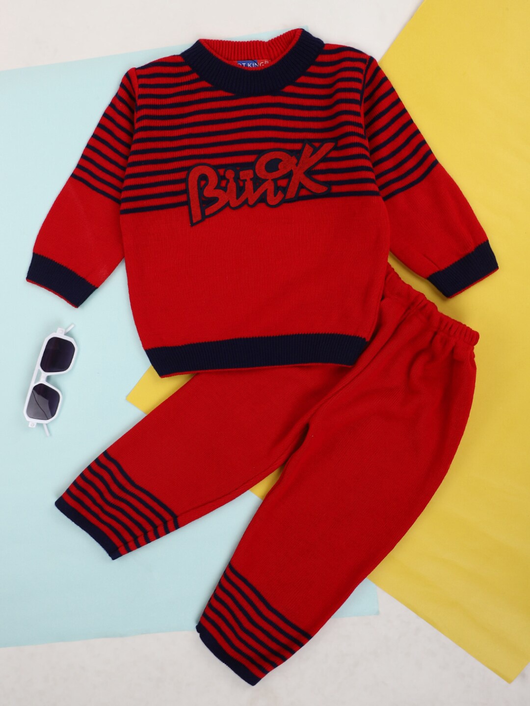 

V-Mart Kids Striped T-shirt with Pyjamas, Red