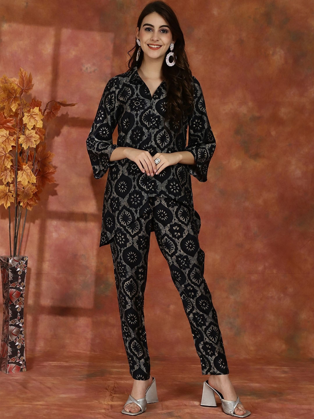 

Claura Printed Tunic With Trousers Co-Ords, Black