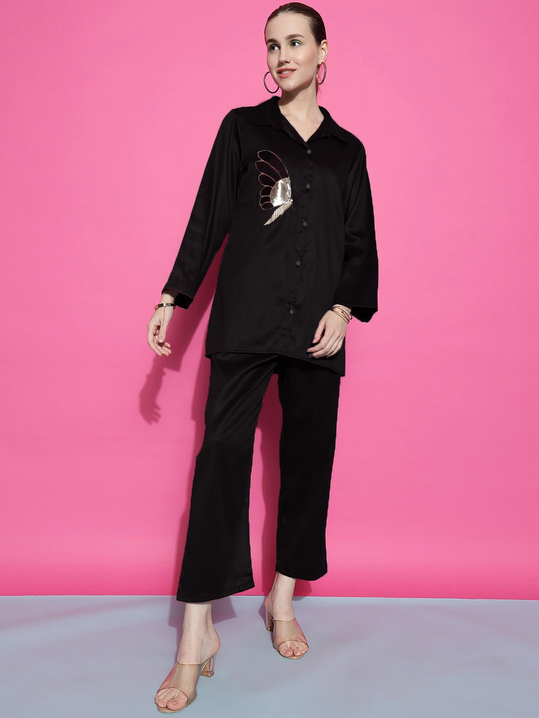 

Ziva Fashion Embellished Shirt & Trousers Co-Ords, Black