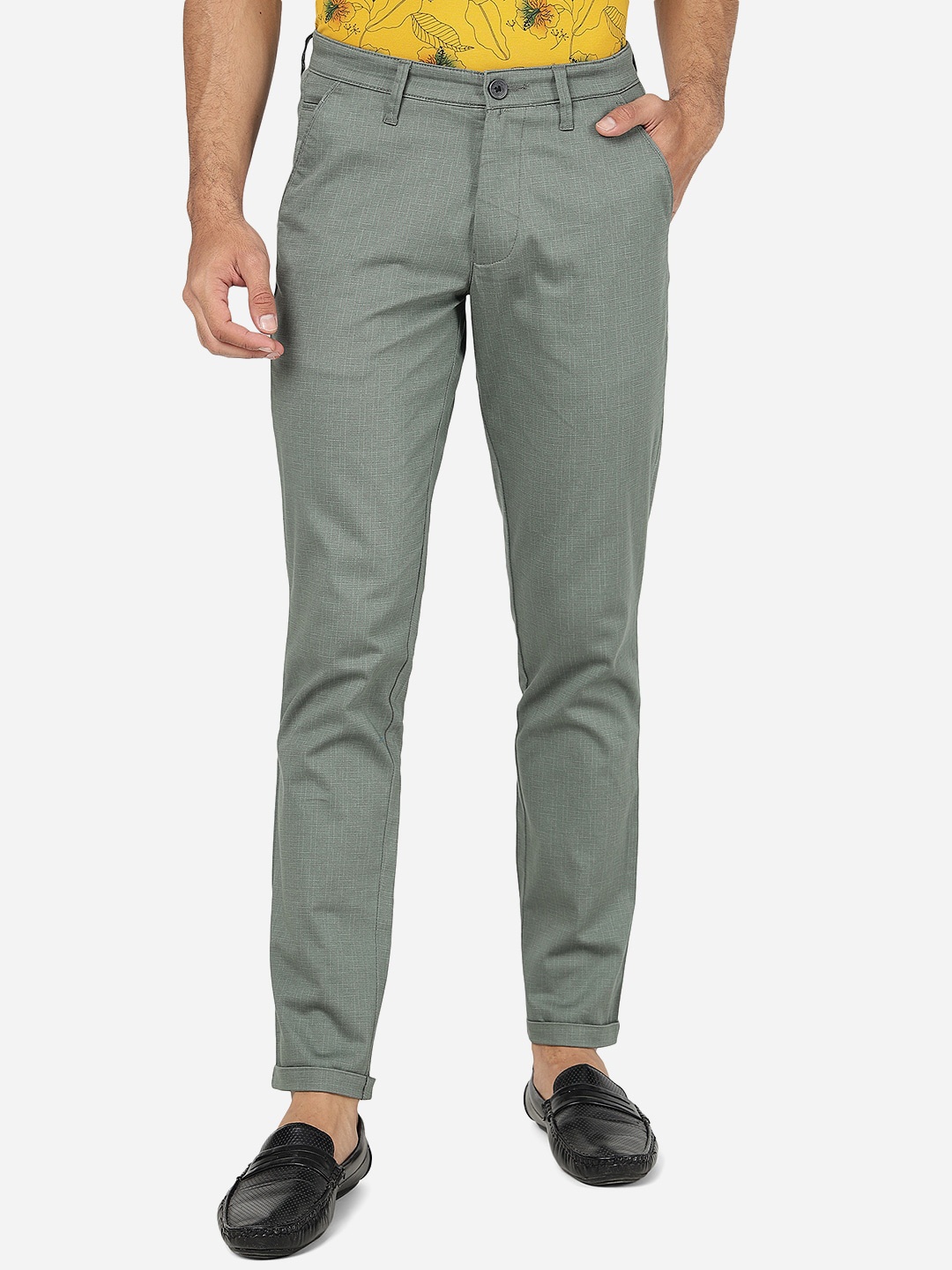 

Greenfibre Men Slim Fit Mid Rise Cotton Chinos, Green