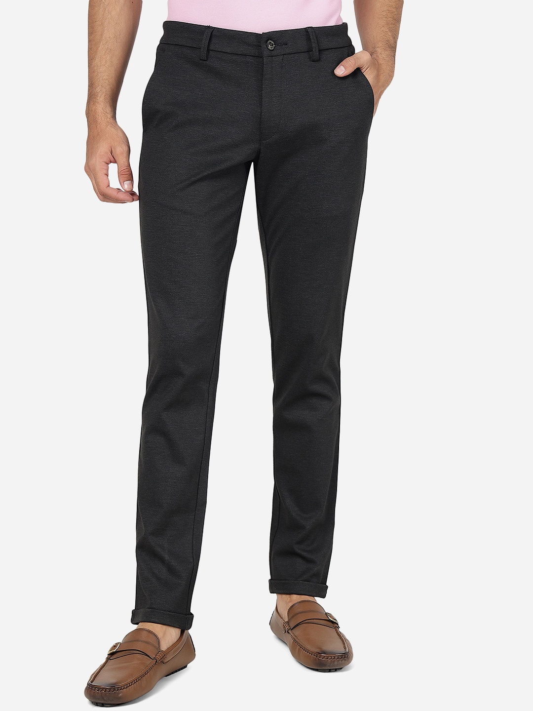 

JADE BLUE Men Mid Rise Pure Cotton Formal Trousers, Black