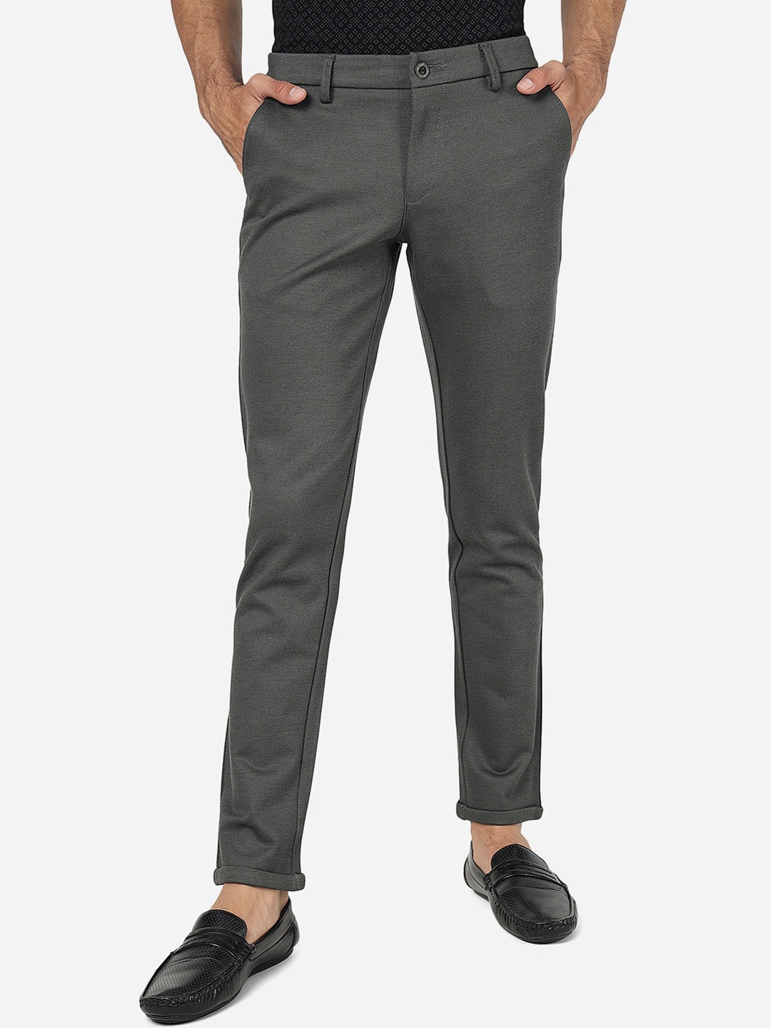 

JADE BLUE Men Mid Rise Pure Cotton Casual Trouser, Green