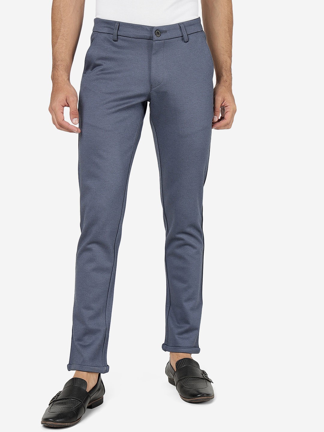 

JADE BLUE Men Textured Self Design Pure Cotton Casual Trousers