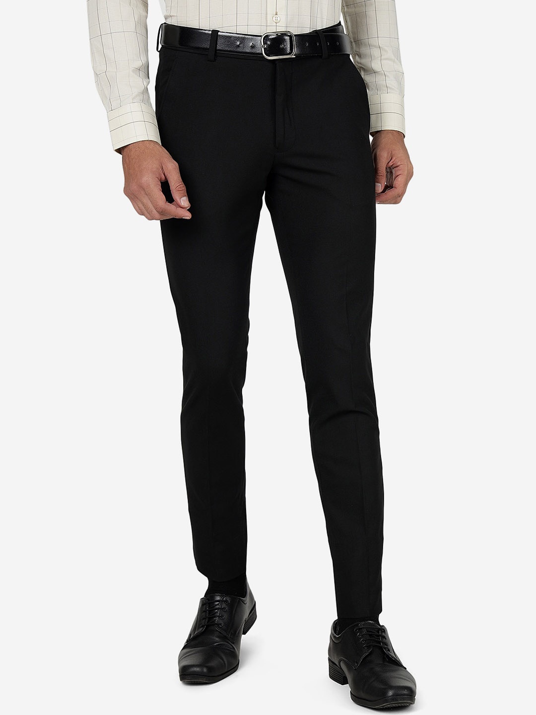 

JADE BLUE Men Slim Fit Mid Rise Formal Trousers, Black