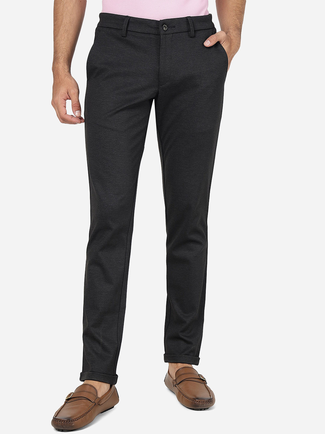 

JADE BLUE Men Mid Rise Pure Cotton Formal Trousers, Black
