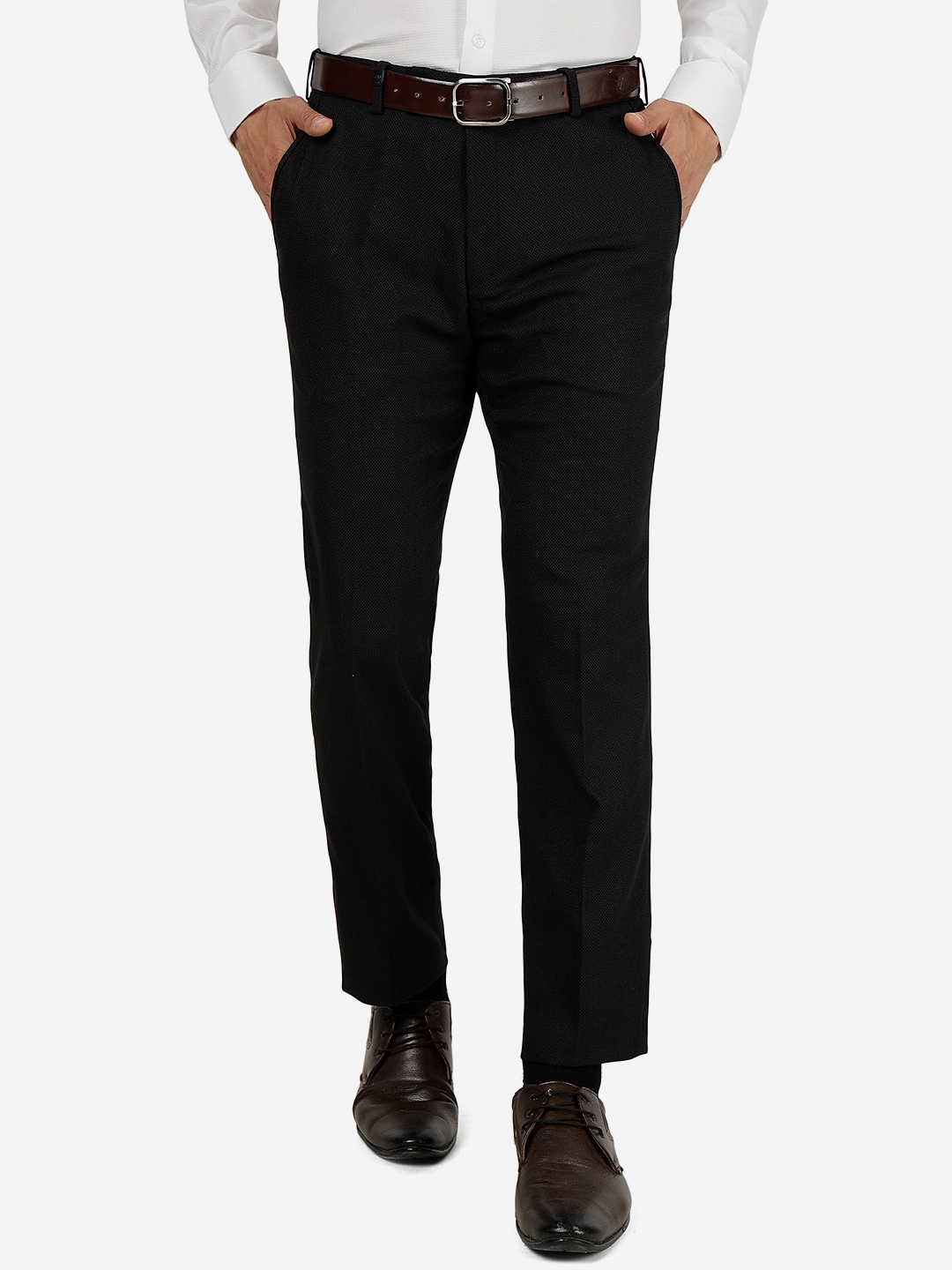 

JB STUDIO Men Slim Fit Mid Rise Formal Trousers, Black