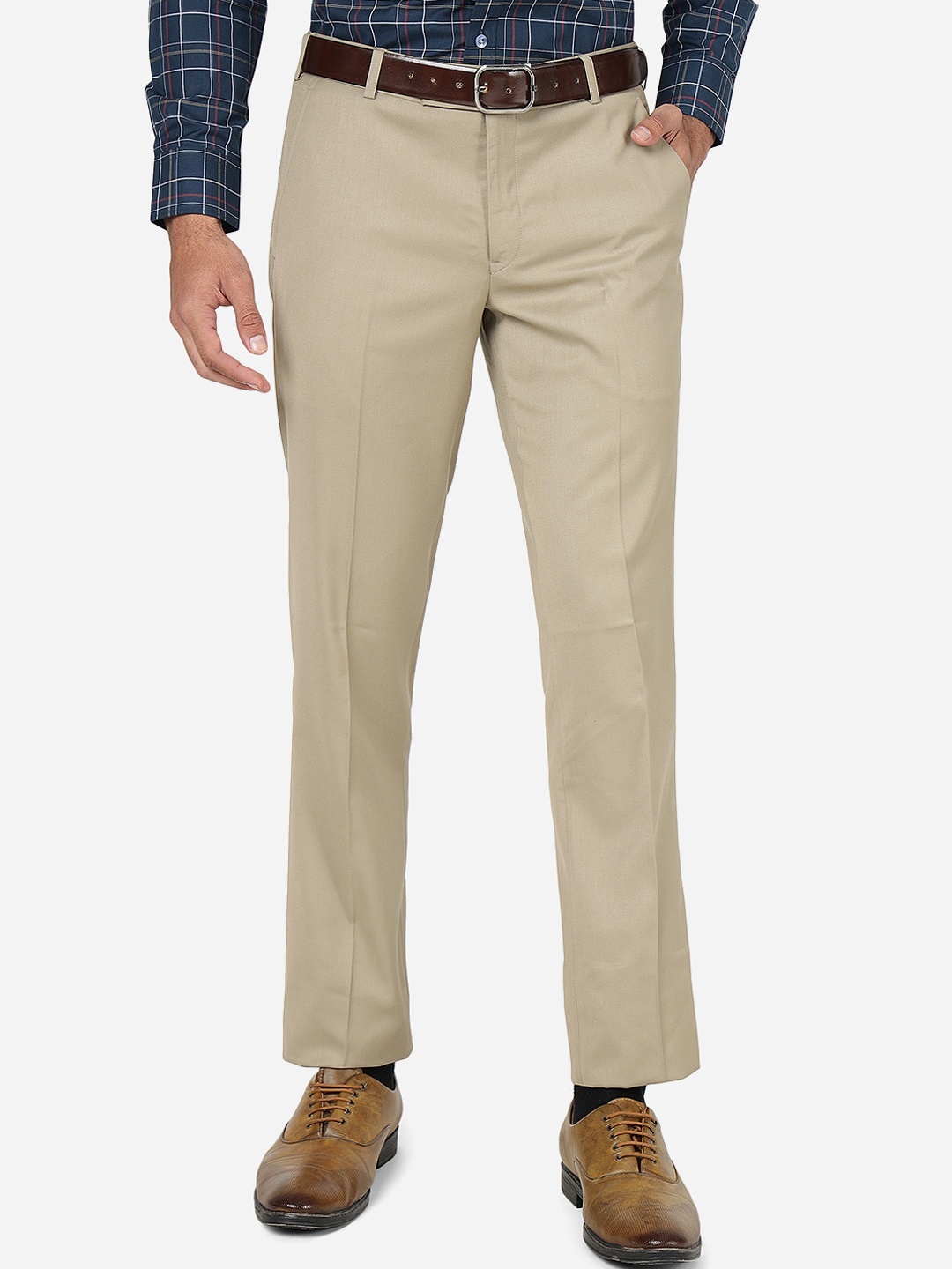 

METAL Men Slim Fit Mid Rise Formal Trousers, Khaki