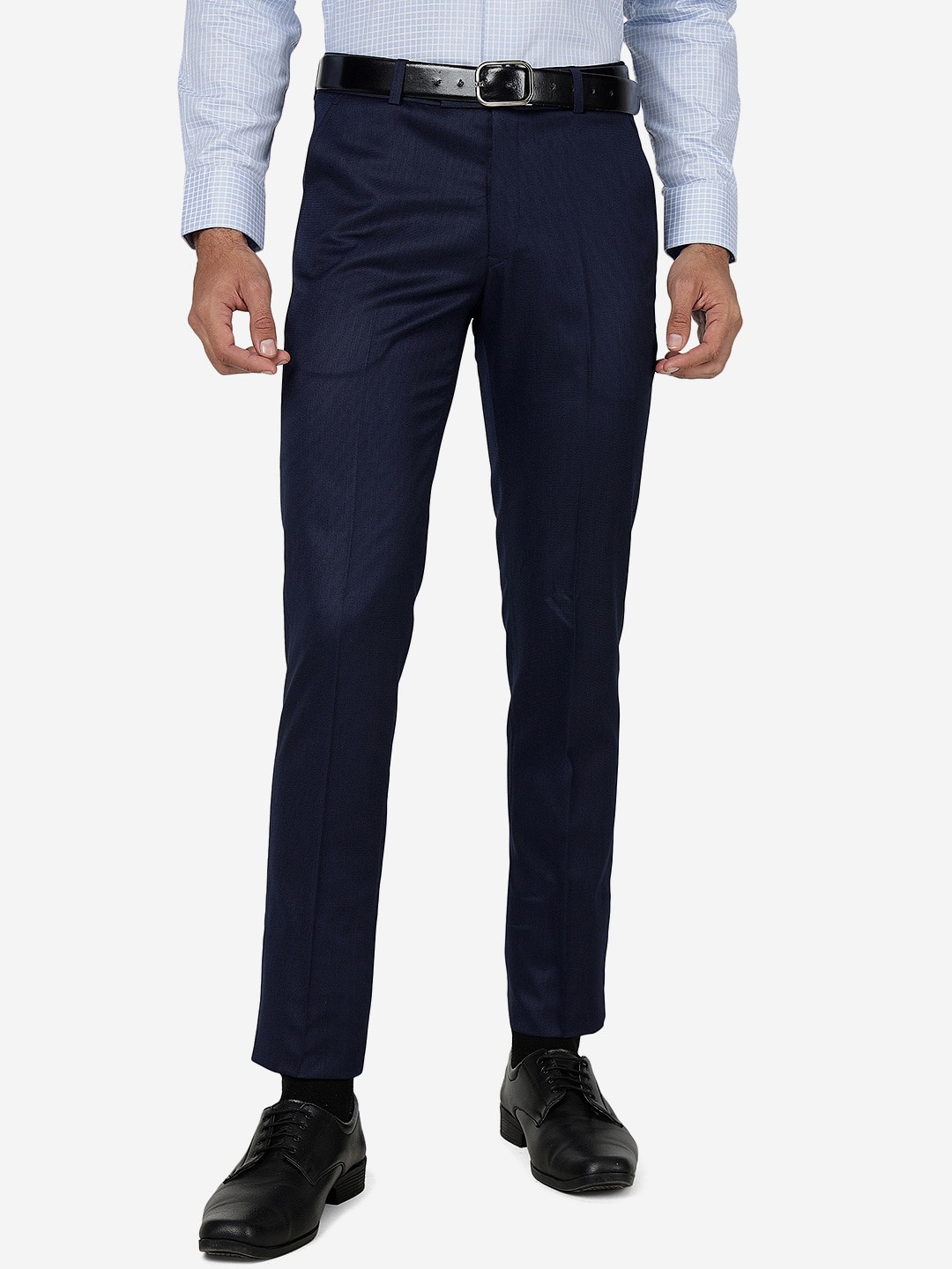 

METAL Men Slim Fit Mid Rise Formal Trousers, Blue