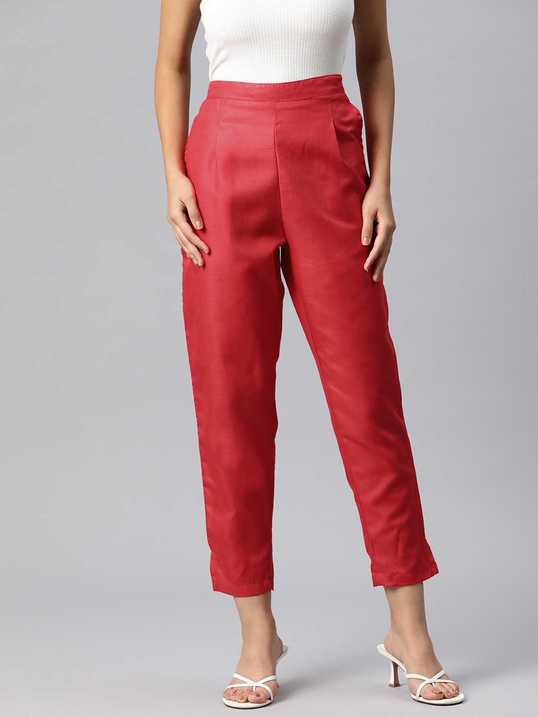 

Readiprint Straight Fit High-Rise Pleated Trousers, Red