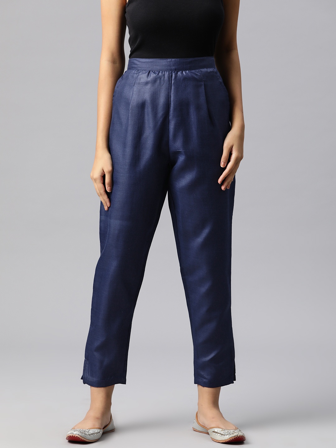 

Readiprint Straight Fit High-Rise Pleated Trousers, Navy blue