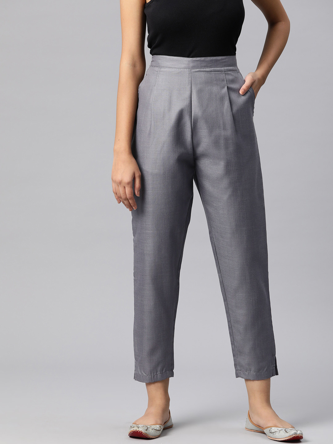 

Readiprint Straight Fit High-Rise Pleated Trousers, Grey