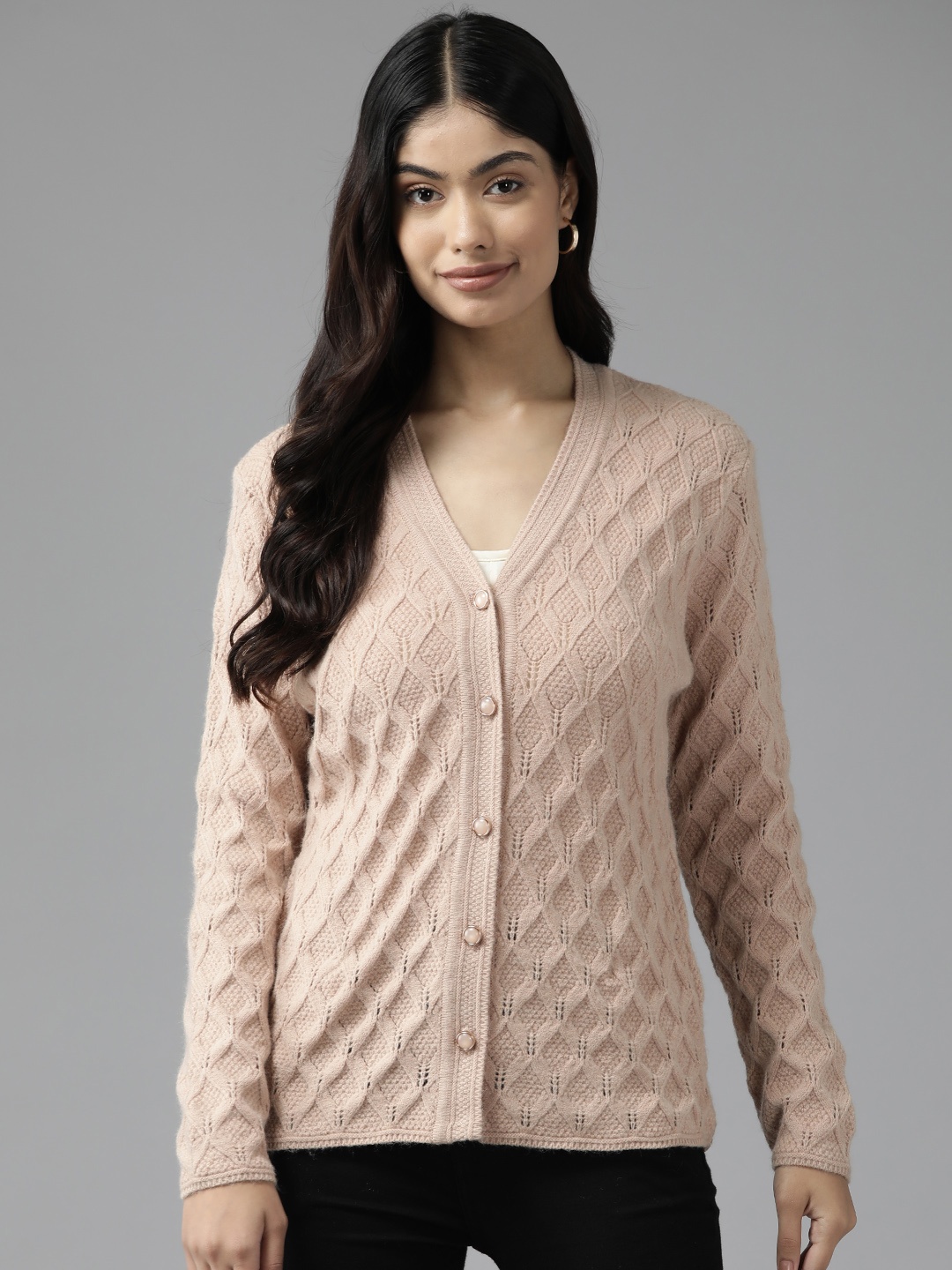 

Cayman Women Cable Knit Woollen Cardigan, Peach