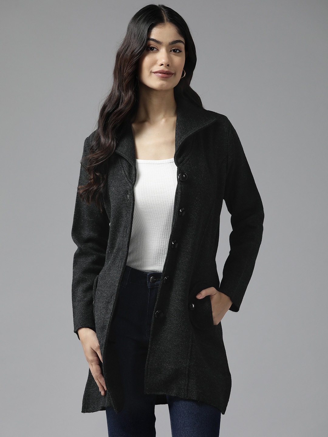 

Cayman Women Woollen Outdoor Open Front Jacket, Black
