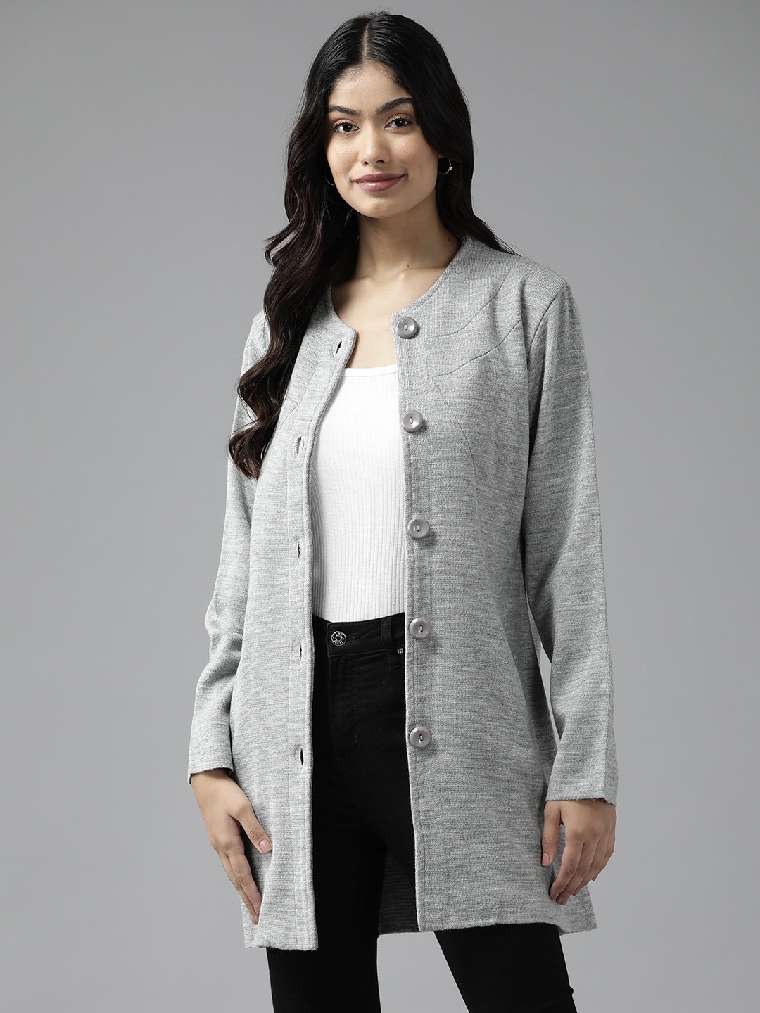 

Cayman Woollen Longline Tailored Jacket, Grey melange