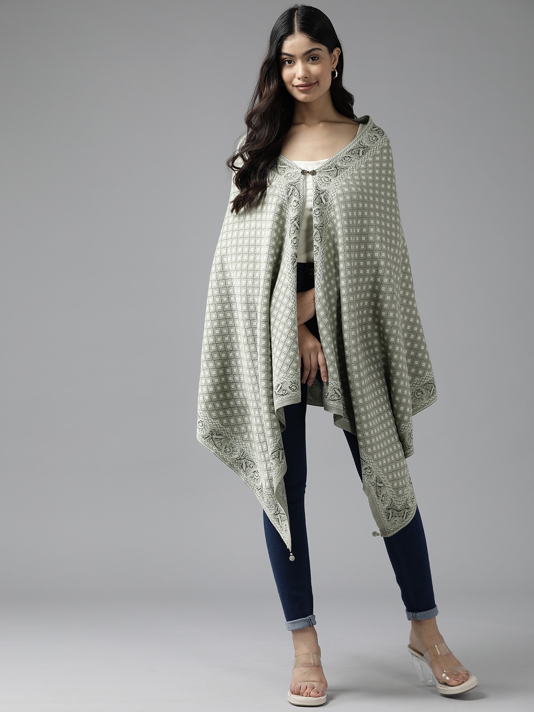 

Cayman Women Printed Longline Shrug, Green