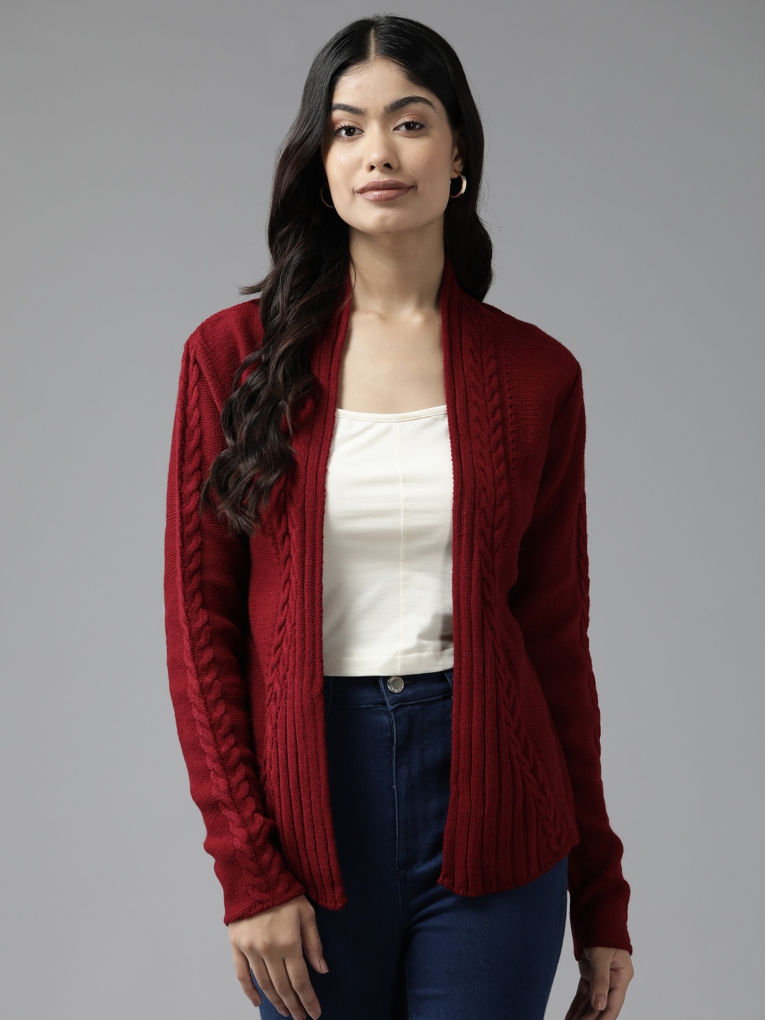 

Cayman Women Cable Knit Cardigan, Maroon