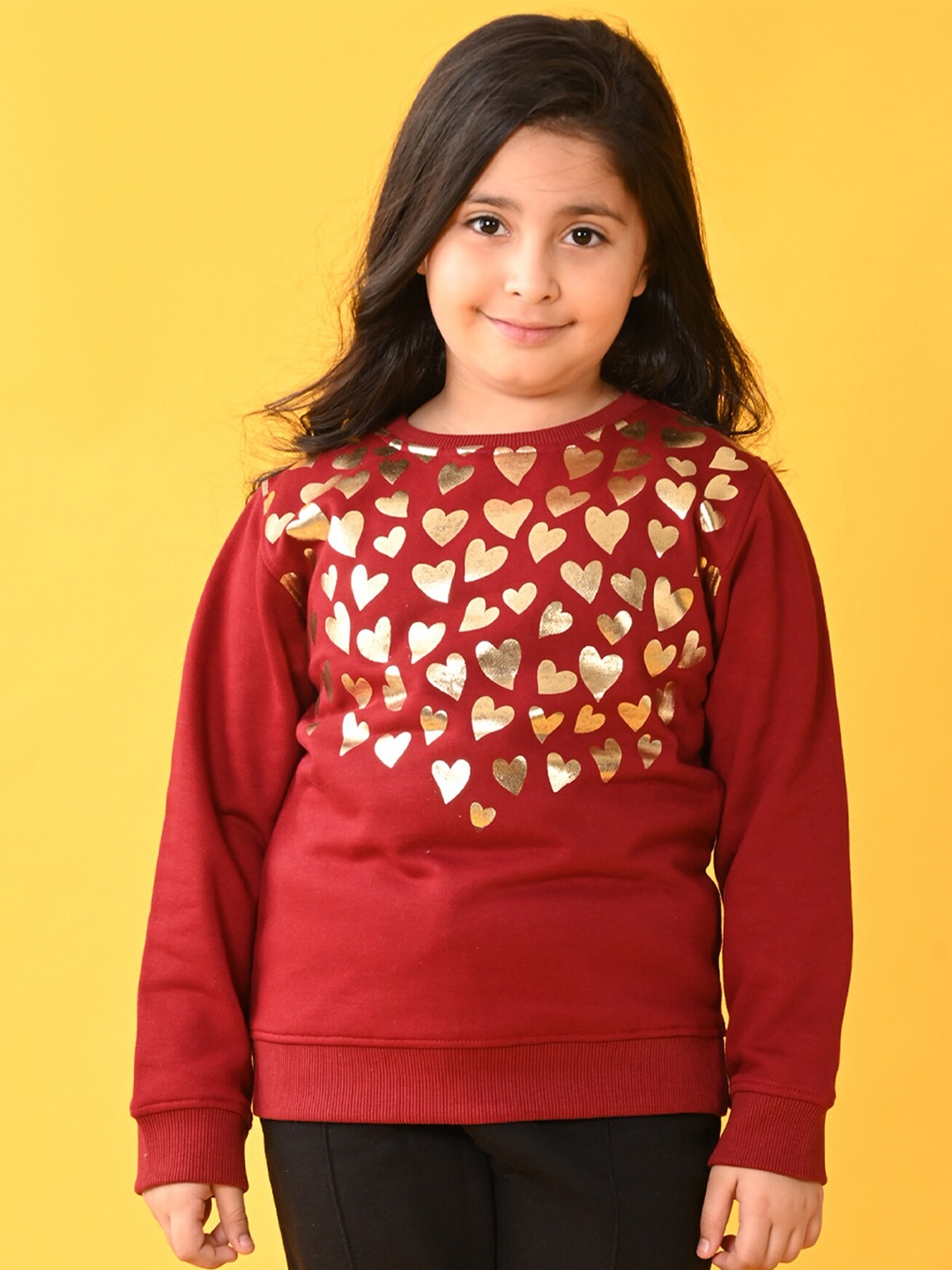 

Anthrilo Girls Conversational Printed Round Neck Long Sleeve Fleece Pullover Sweatshirt, Maroon