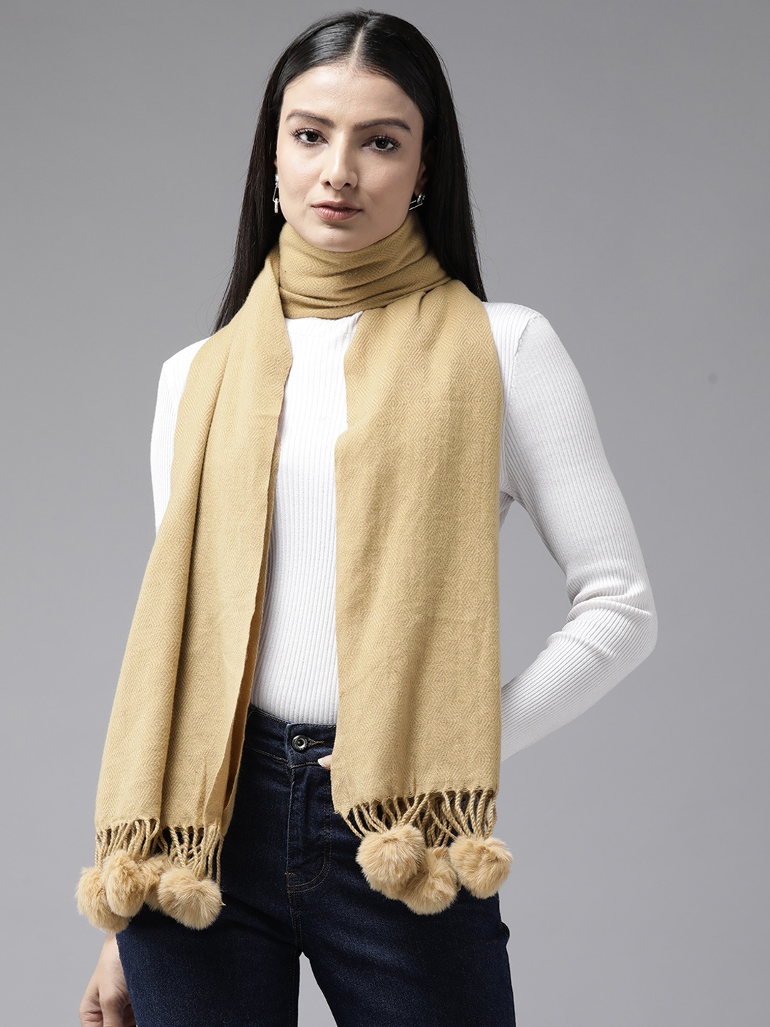 

Cayman Women Solid Woollen Stole, Beige