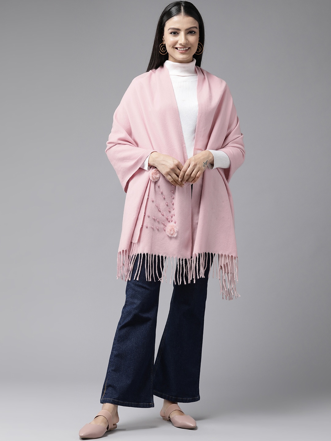 

Cayman Embroidered Woollen Stole, Pink