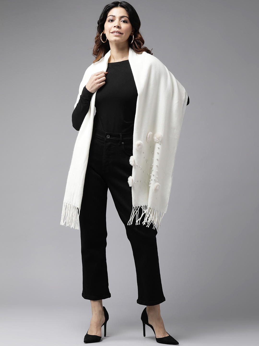 

Cayman Women Off White Embroidered Stole