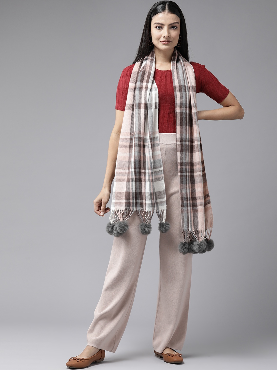 

Cayman Checked Woollen Stole, Peach