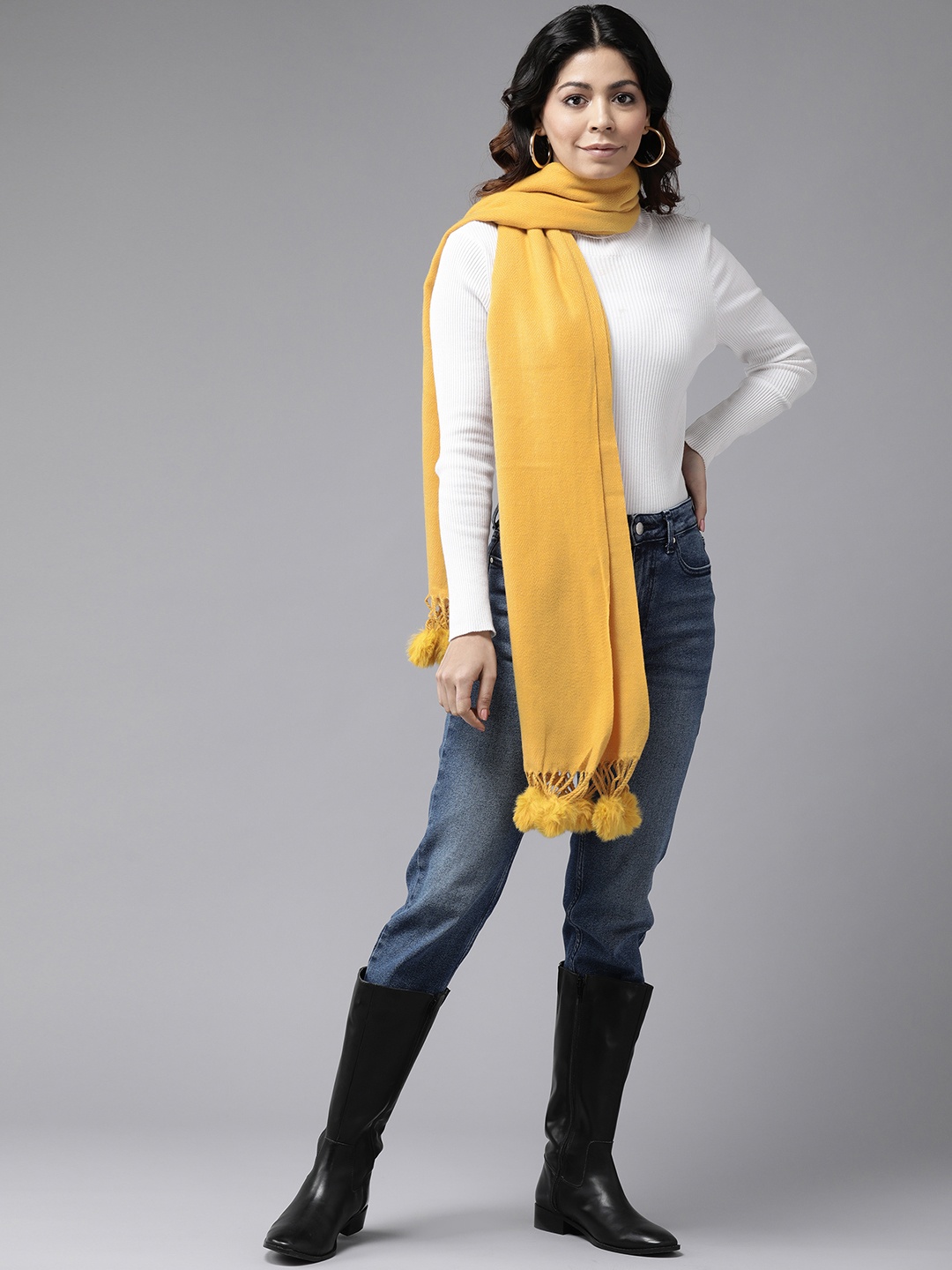 

Cayman Woven Design Woollen Stole, Mustard