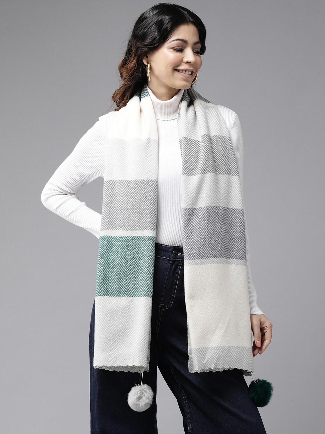 

Cayman Striped Woollen Stole, Green